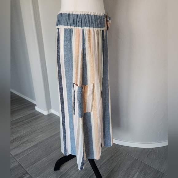 Marissa Olivia Linen Blend Maxi Long Skirt Striped Pockets MCM Vibe Sz M - Picture 4 of 14